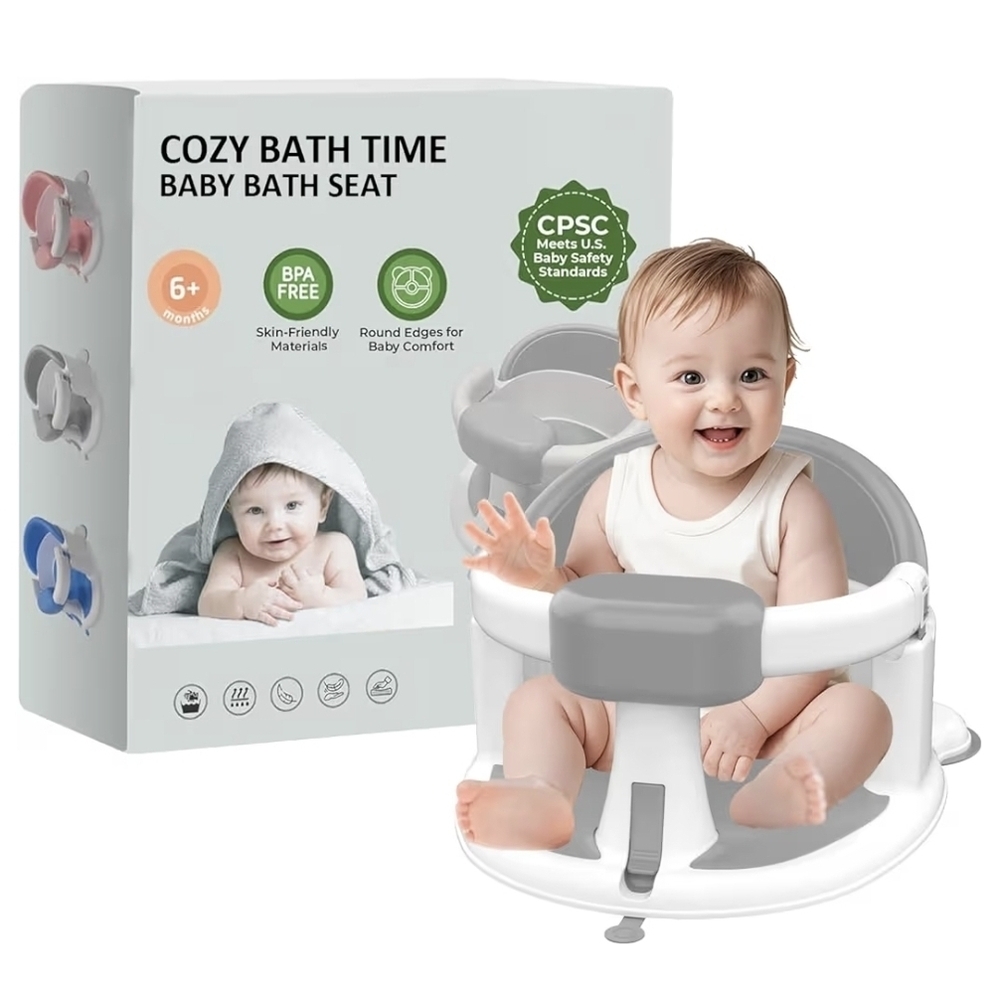 Cozy Baby Bath Seat in White and Gray 6 months and up